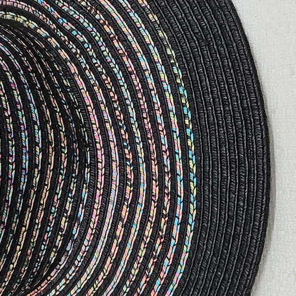INC Sun-Hat Rainbow Weaved Striped Floppy Hat Black l Packable Wide-Brim NWT - Picture 6 of 7
